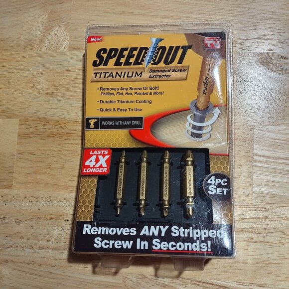 SpeedOut Titanium Damaged Screw Extractor 4-Piece Set  Works With Any Drill-NEW - Picture 1 of 2